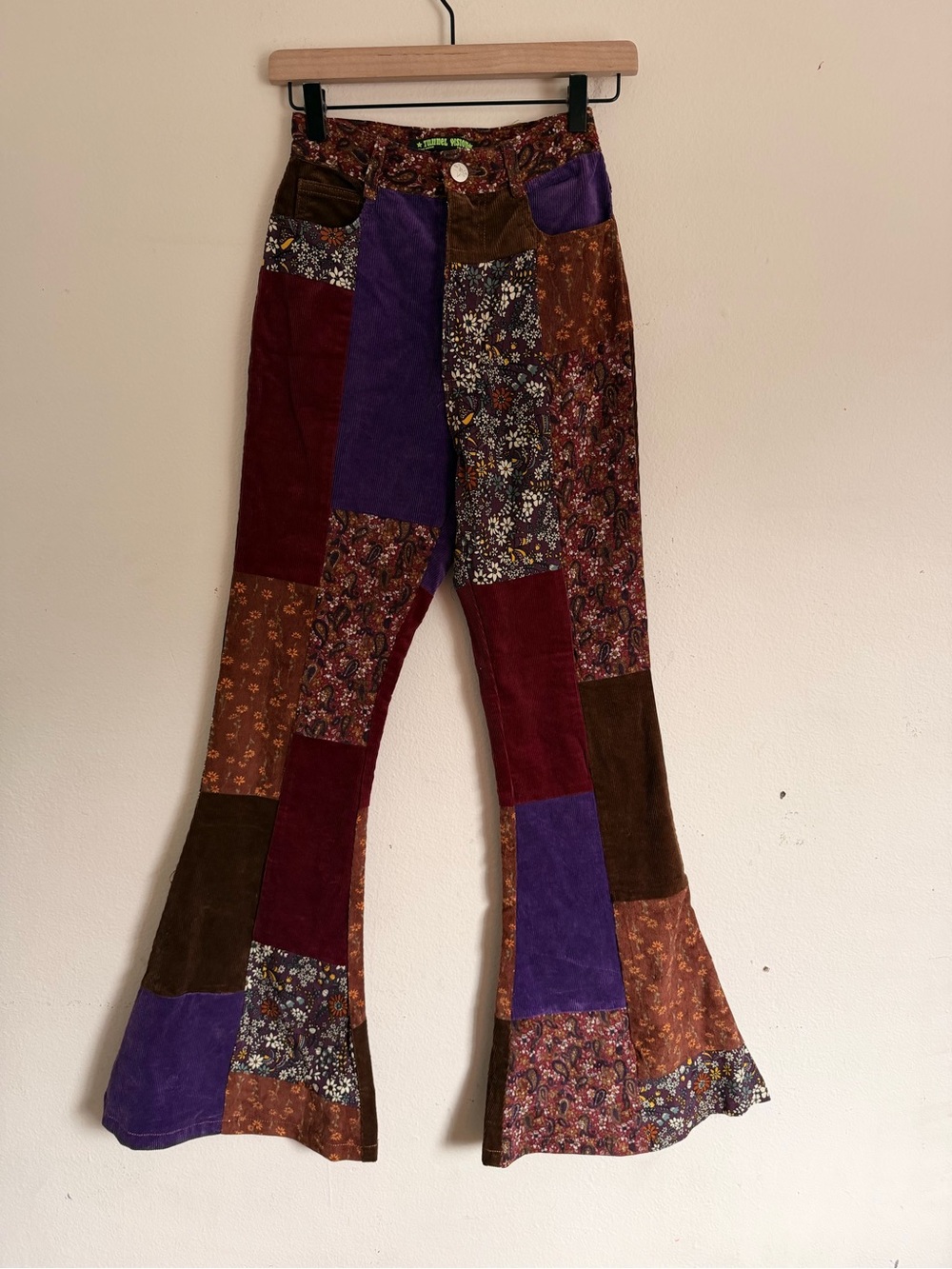 Tunnel Vision Patchwork Corduroy Flare Pants XS High Waisted Bell Bottoms